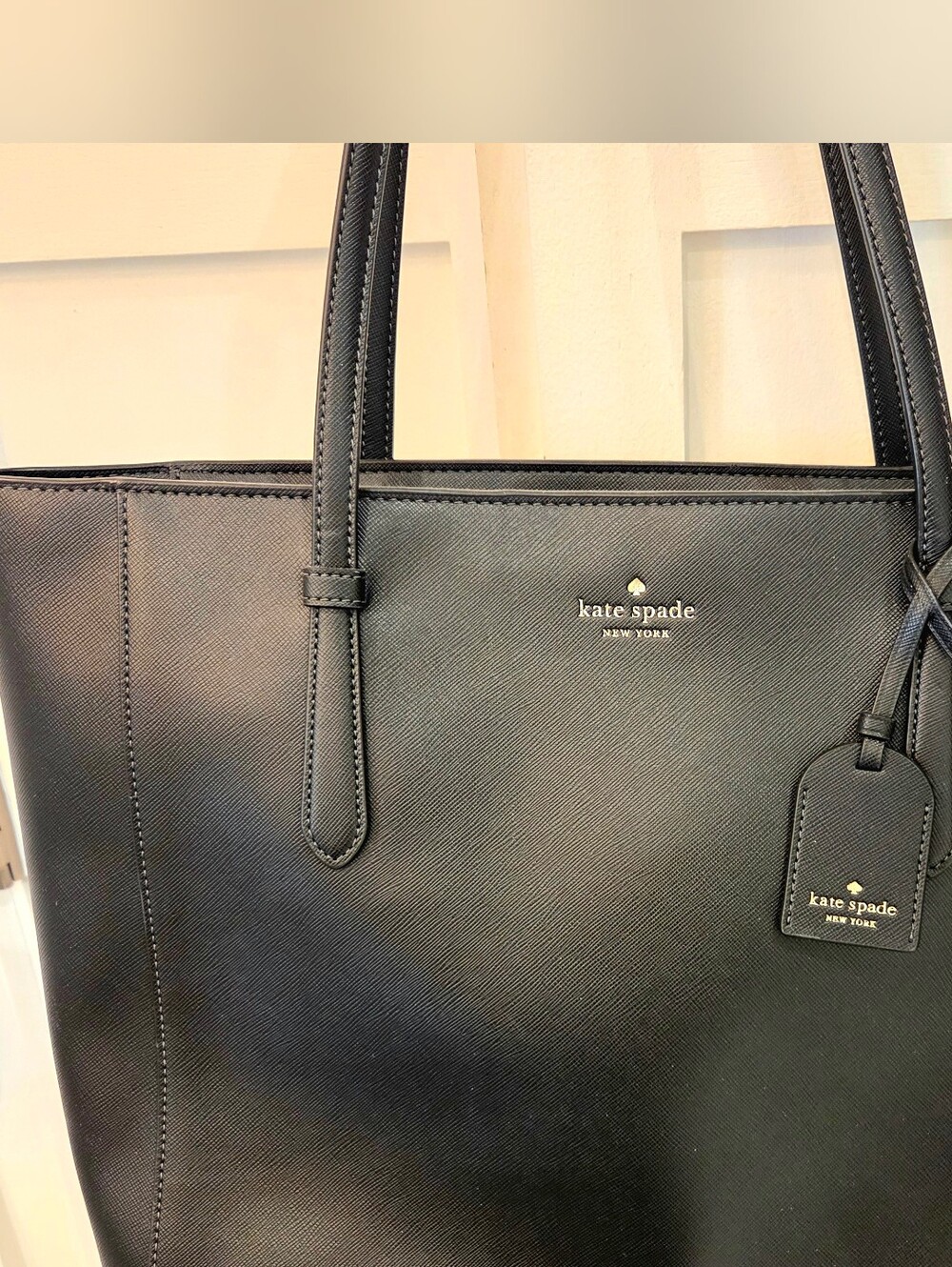 kate spade Black Saffiano Leather Tote with Luggage Tag